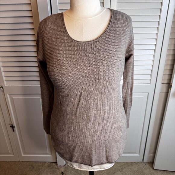 CYNTHIA ROWLEY WOMENS LARGE TAN 100% EXTRA FINE MERINO WOOL LIGHTWEIGHT SWEATER - Picture 1 of 6